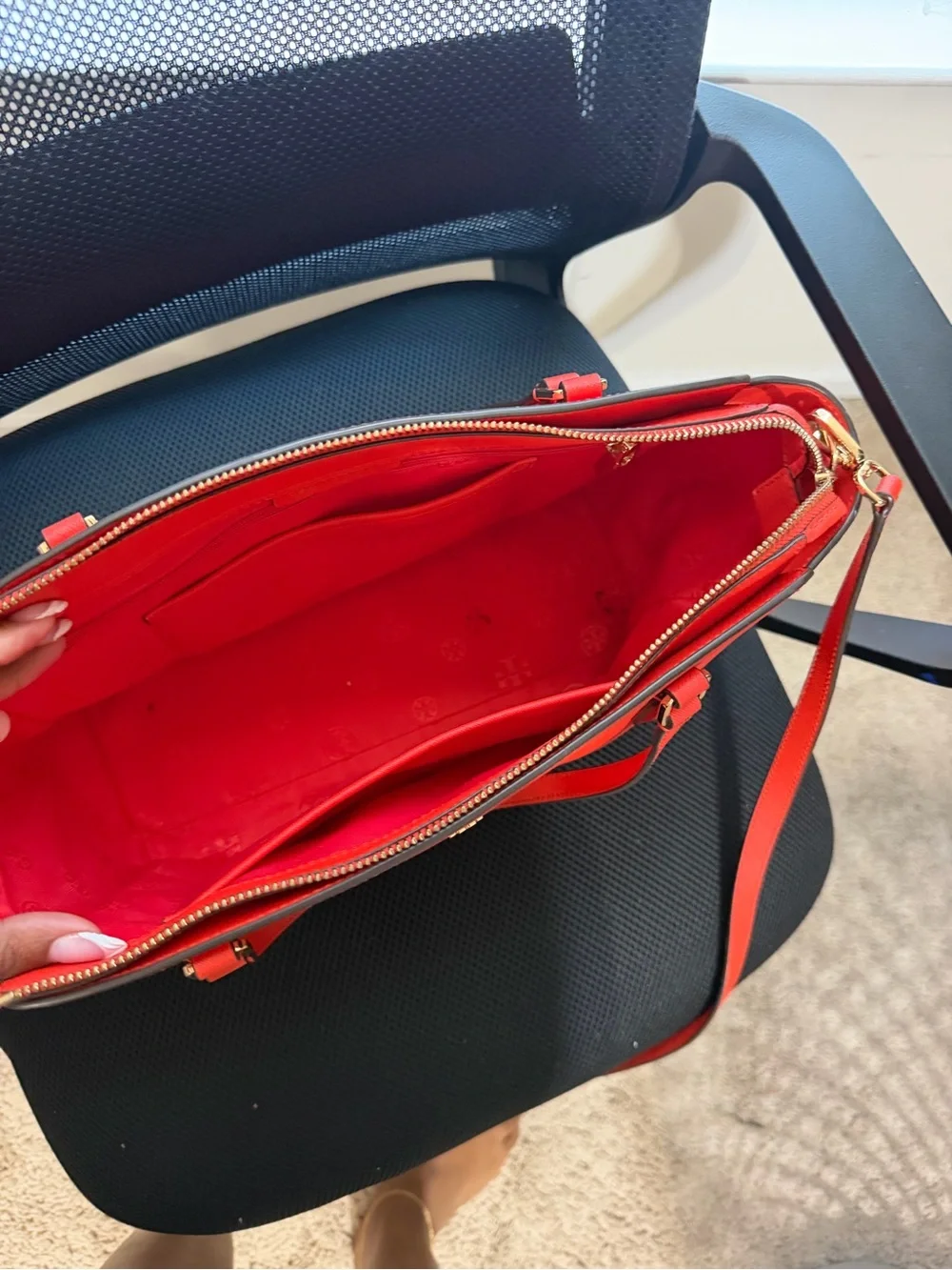 Tory Burch Red Saffiano Tote with Detachable Crossbody Strap
